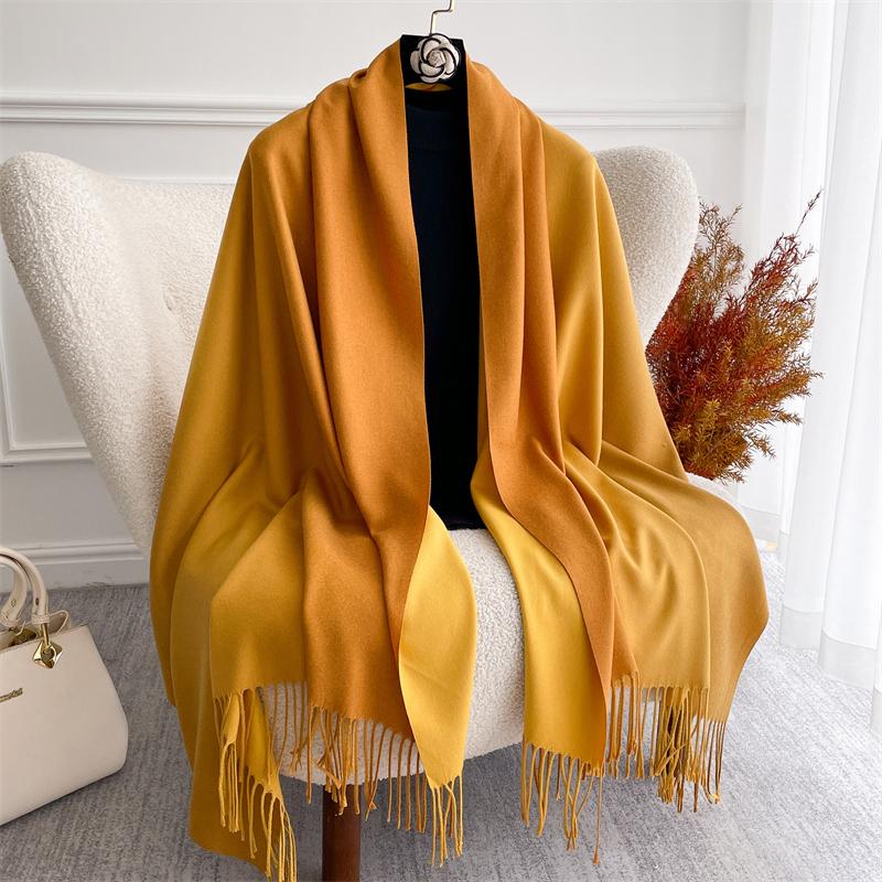 Fashion Solid Cashmere Warm Scarf for Women New Design Pashmina Winter Double Color Shawl Wraps Bufanda Tassel Blanket Poncho
