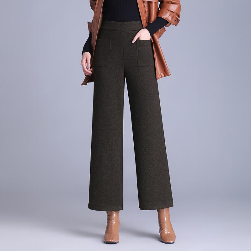 

Autumn/Winter High-Waisted Wide-Leg Woolen Pants with Velvet, Slimming Bootcut, and Cashmere Straight-Leg Design. 4XL (190-210 lbs)
