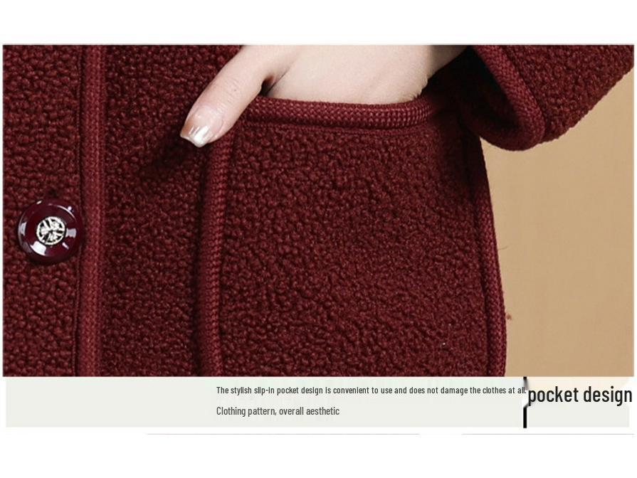 Women's Winter Fleece Jacket: Hooded, Thick, Warm Wool Blend Coat for Middle-Aged and Elderly