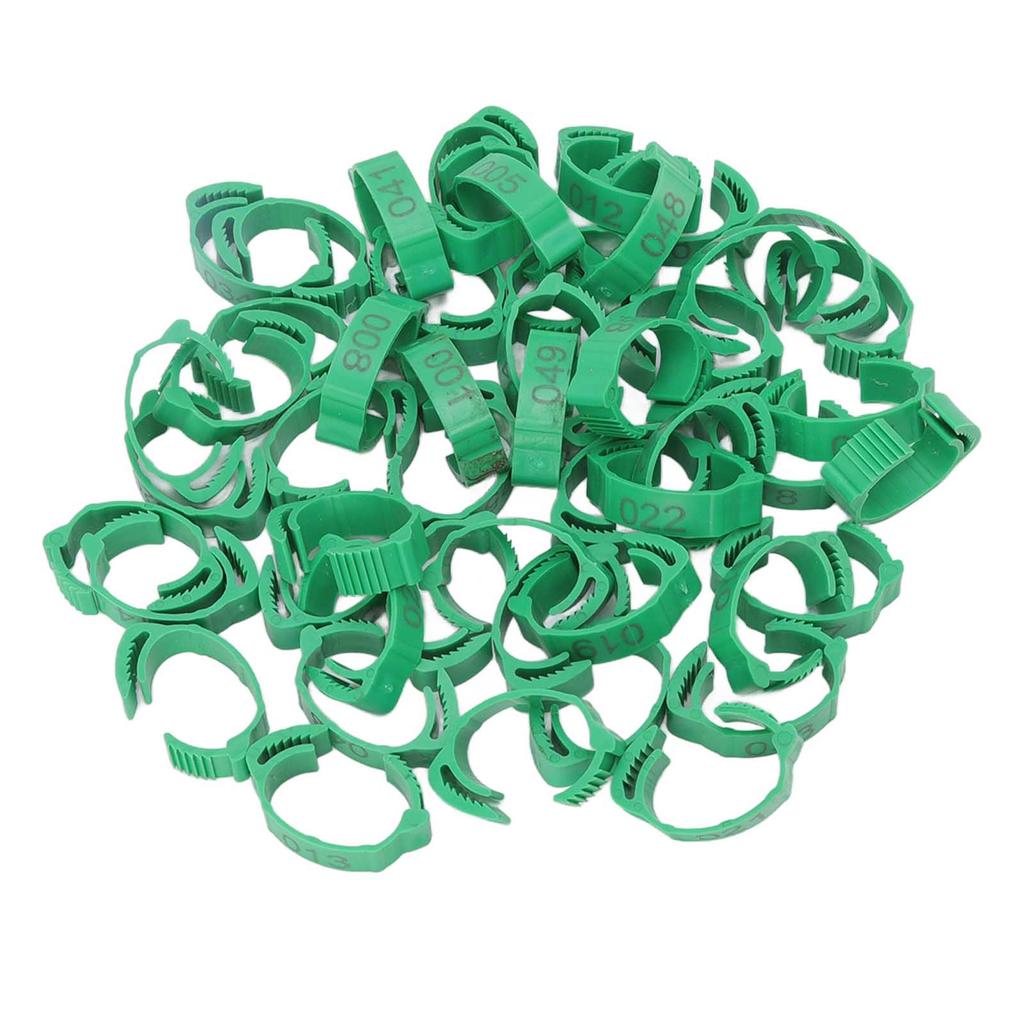50pcs Bird Leg Rings Numbered Chicken Identification Bands for Bantam Finch Lovebird Quail Small Poultry Green