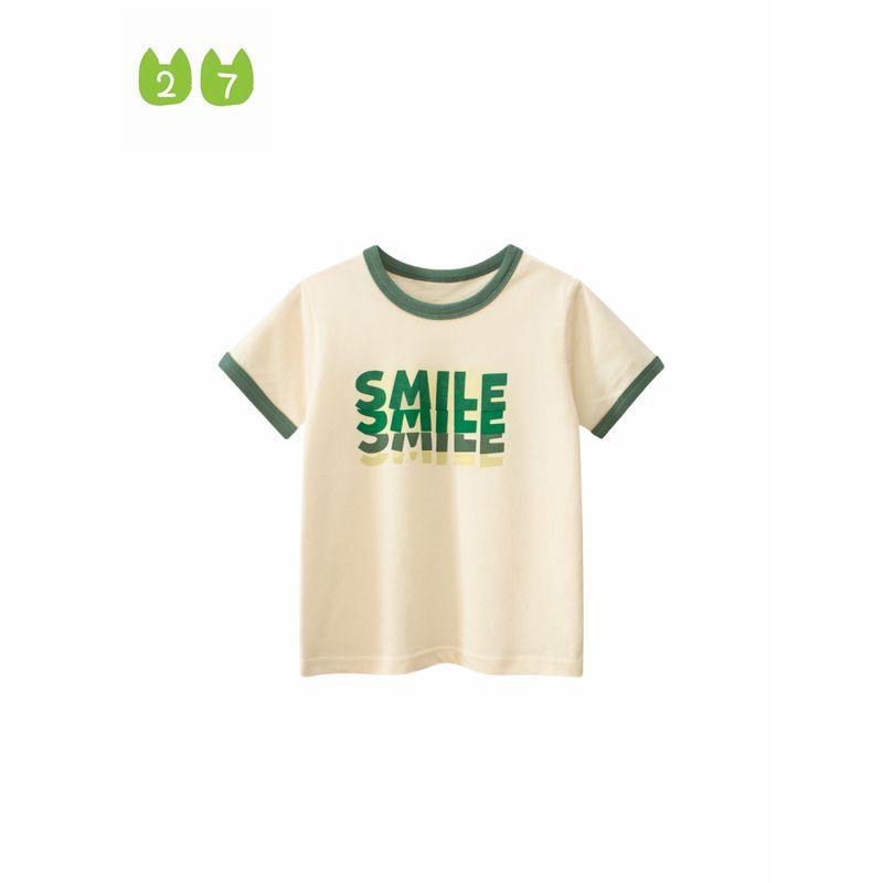 27Kids Children's Clothing Summer Kids Letter Print Short-Sleeve T-shirt Tops Boys Pure Cotton Clothes Baby Bottoming Shirt