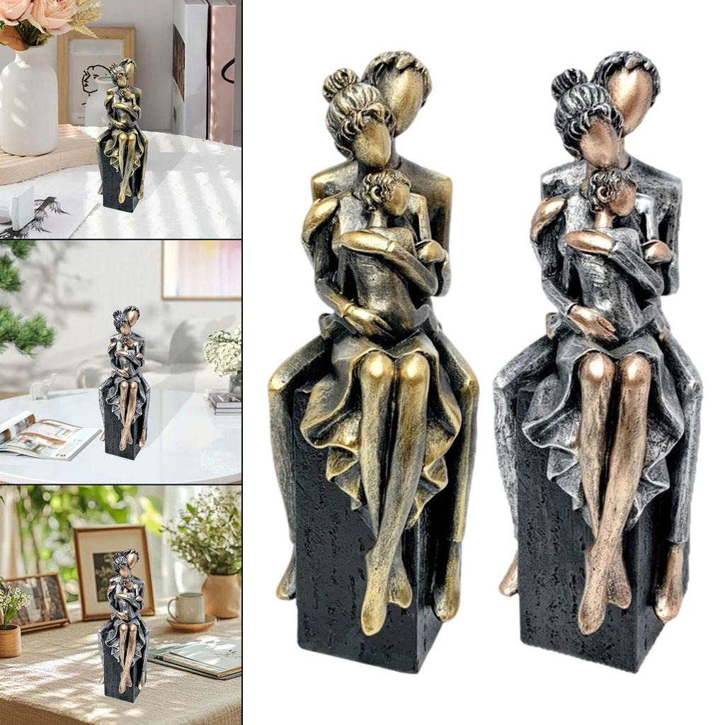 Skulptur Familie zu Dritt Heimdekoration Harz Moderne Handwerkskunst Rustikal Einzigartig Familienfigur für Tischplatte Schlafzimmer Erinnerungsgeschenk
