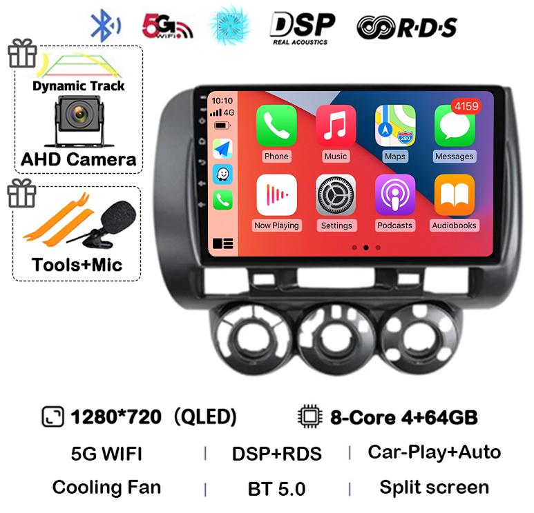 Android 14 Carplay Car Radio For Honda Fit Jazz City 2002 2003 2004 2005 2006 2007 Multimedia Video Player GPS Stereo Head Unit