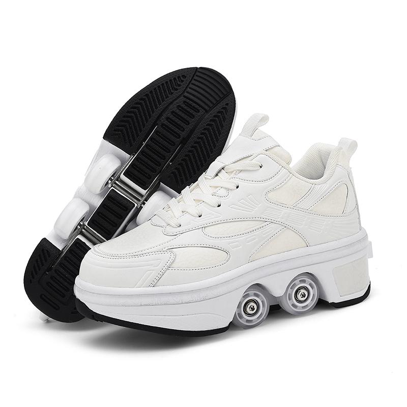 

Children s Board Shoes Four Roller Shoes Fashion Unisex Automatic Pop-up Sneakers Dual Skate Casual Shoes Very 40 белый