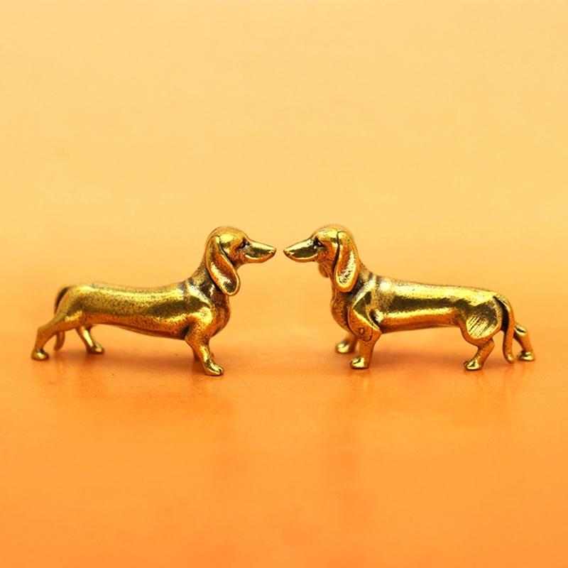 Pack of 2 Solid Brasses Gold Dachshund Miniature Figurine Decoration Animal Sculpture For Home Office Desktop Decors Gift