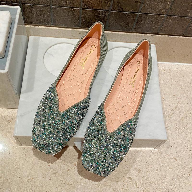 

Туфли-лодочки с квадратным носком и неглубоким вырезом, женские балетки, новые нежные туфли Doudou, женская обувь большого размера до 43 зелёный