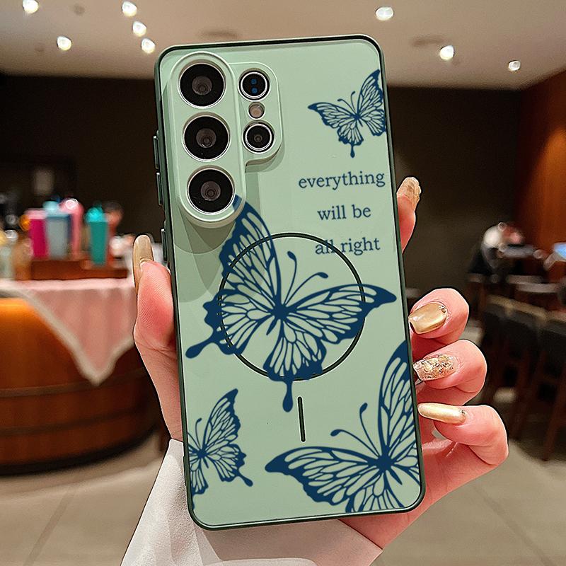 

Magnetic For Magsafe Case For Samsung Galaxy S26 Ultra S25 Edge S24 Plus S23 FE S22 A17 A54 A55 A56 A57 5G Butterfly Bowknots Pattern Cover Samsung S24 зелёный
