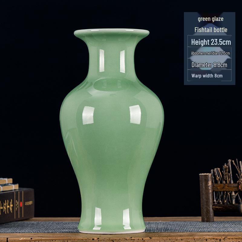 Green Glaze Antique Chinese-style Jingdezhen Ceramic Vase for Flower Arrangement and Home Decoration