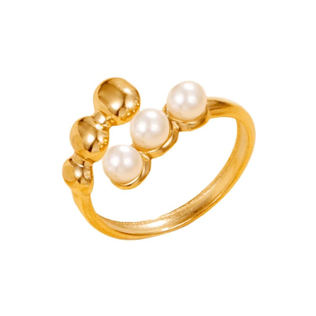 Elegant Geometric Drum-Shaped Pearl Stainless Steel Ring - Perfect Gift for Friends & Girlfriends