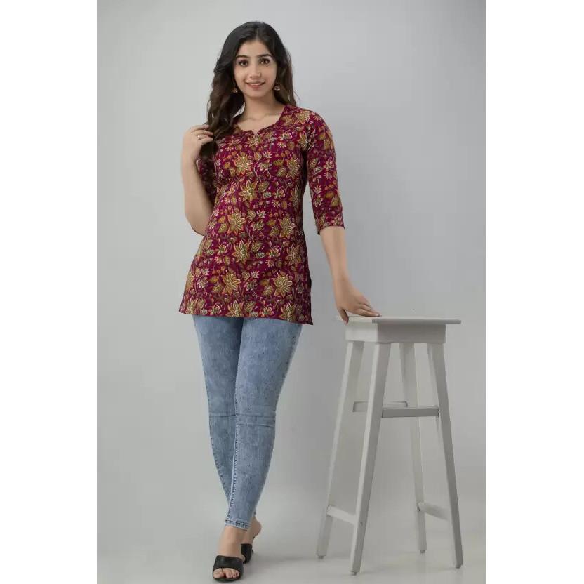 Dam Designer Casual Vanlig Tryckt Topp Kurta Bollywood Festkläder Tunika Kurti SC-2112546a