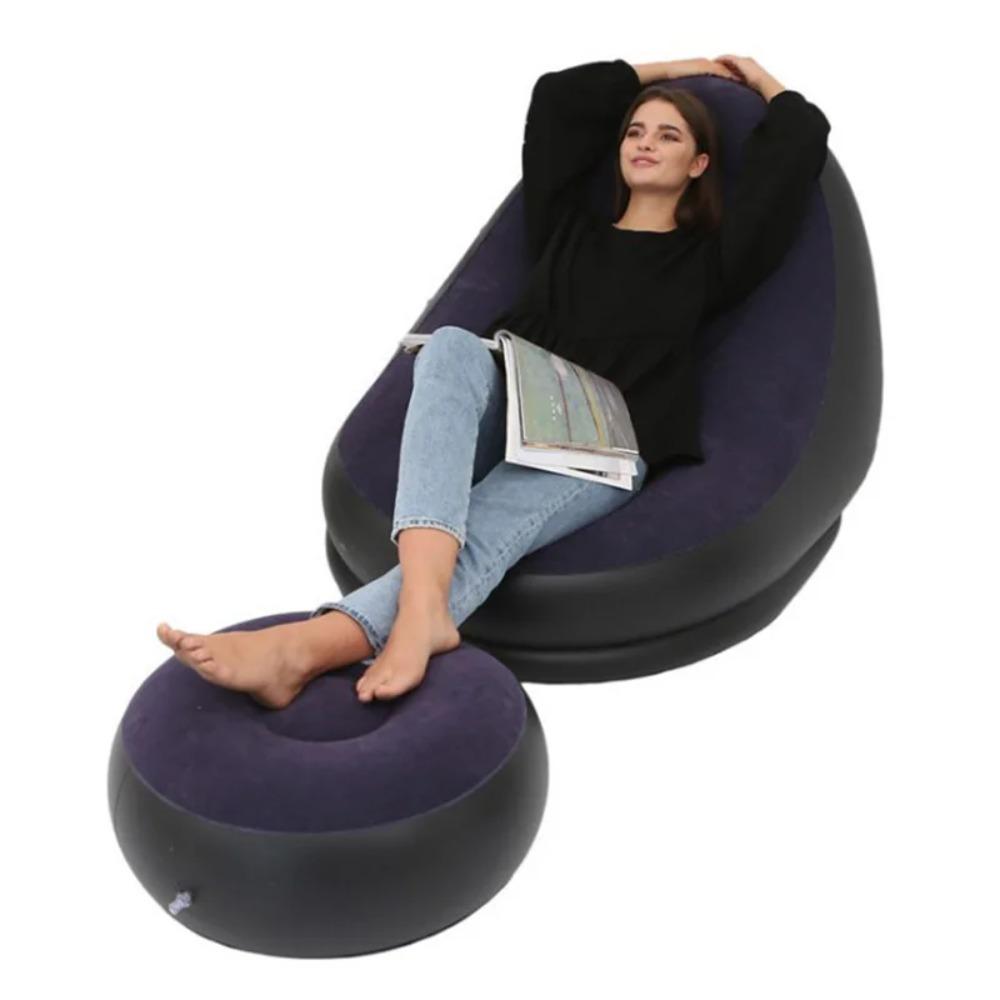 Lazy Inflatable Lounge Chair Fit For Adults Folding Portable Lazy Sofa With Foot Stool Air Couch Sofa Fit For Livingroom And Bedroom