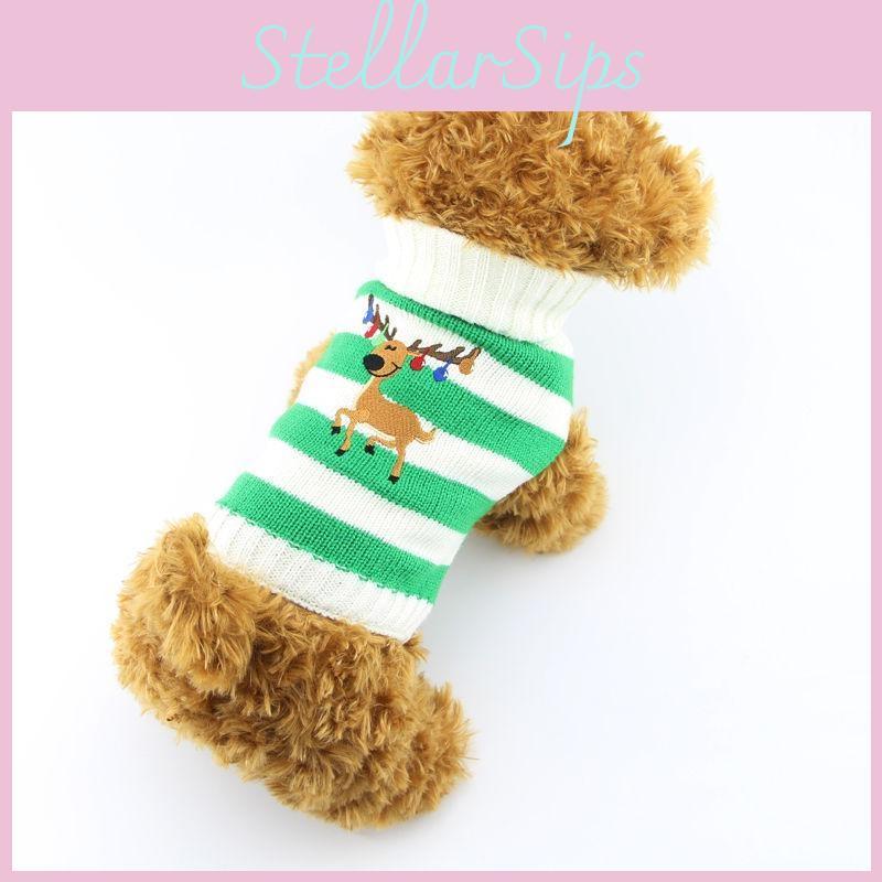 Cat Puppy Pet Dog Sweater Striped Knit Crocheted Christmas Reindeer Coat Clothes