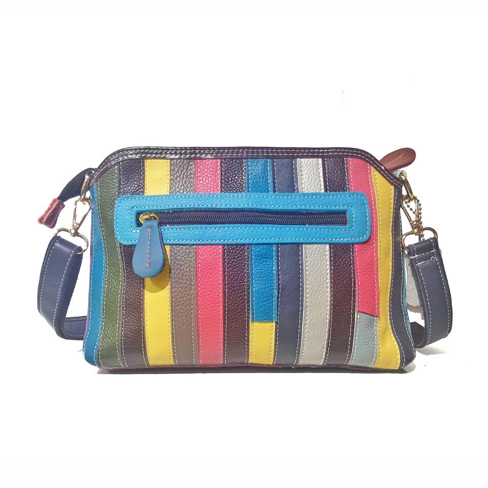 High First Layer Cowhide Women'S Handbag Color Matching Retro Shoulder Oblique Span Bag