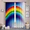 Watercolor Rainbow Stripe Printed Curtains, Polyester Fiber, Bedroom, Living Room, Study Room, Decorative, 2 Pieces