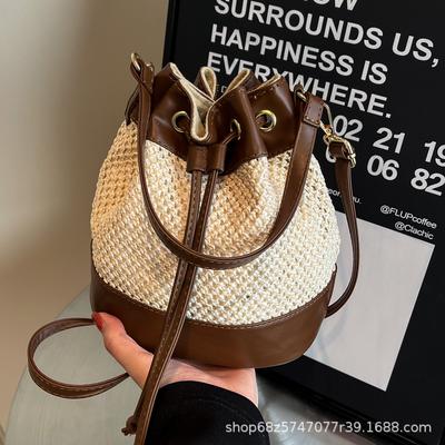 Bag Women's 2025 New Trendy Korean Version of the Versatile Woven One-shoulder Crossbody Bag Texture Foreign Style Hand-held Contrasting Bucket Bag
