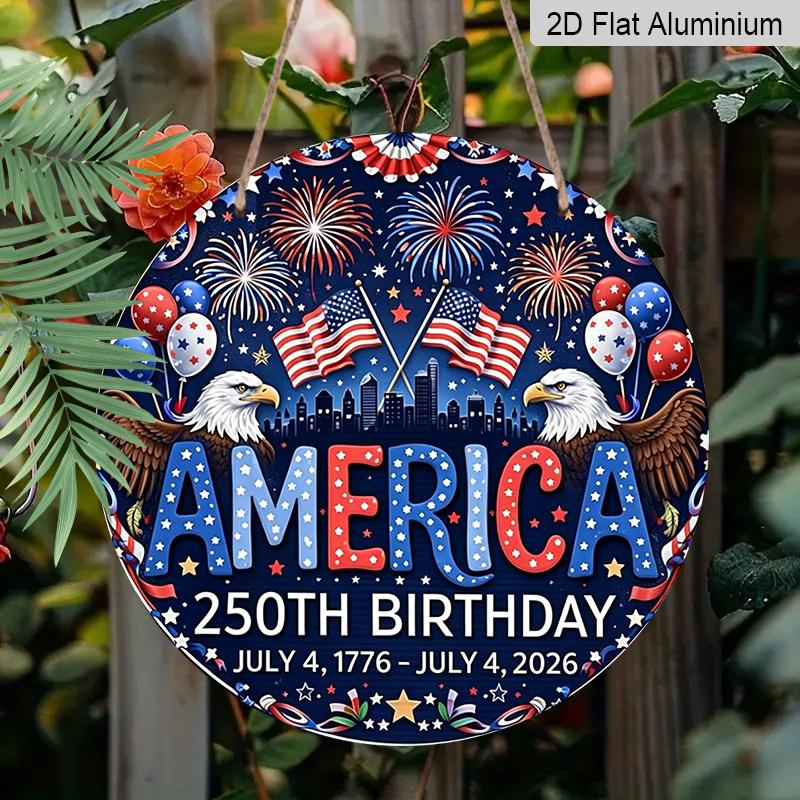 

2D Flat Aluminum Wall Hanging with A US 250th Anniversary Theme, Available in Various Sizes. Vintage Double Eagle and Firework Pattern. Suitable for 20*20cm