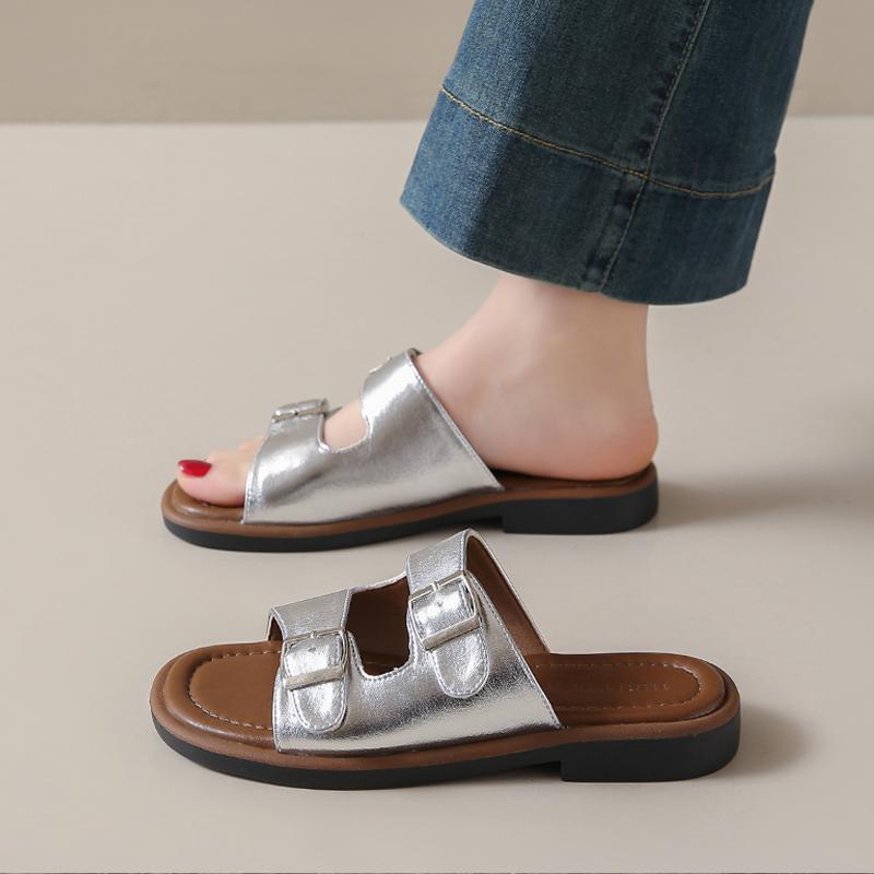 CRLAYDK Flat Sandals for Women Walking Summer Ladies Adjustable Buckle Strap Casual Outdoor Slippers Dressy Slides Footwear