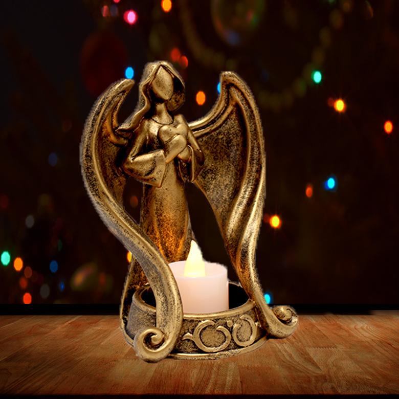 Angel Candlestick Party LED Lights Commemorate Angels Condolences Candles Angel Figurines Tealight Candle Holder Mourning Gifts