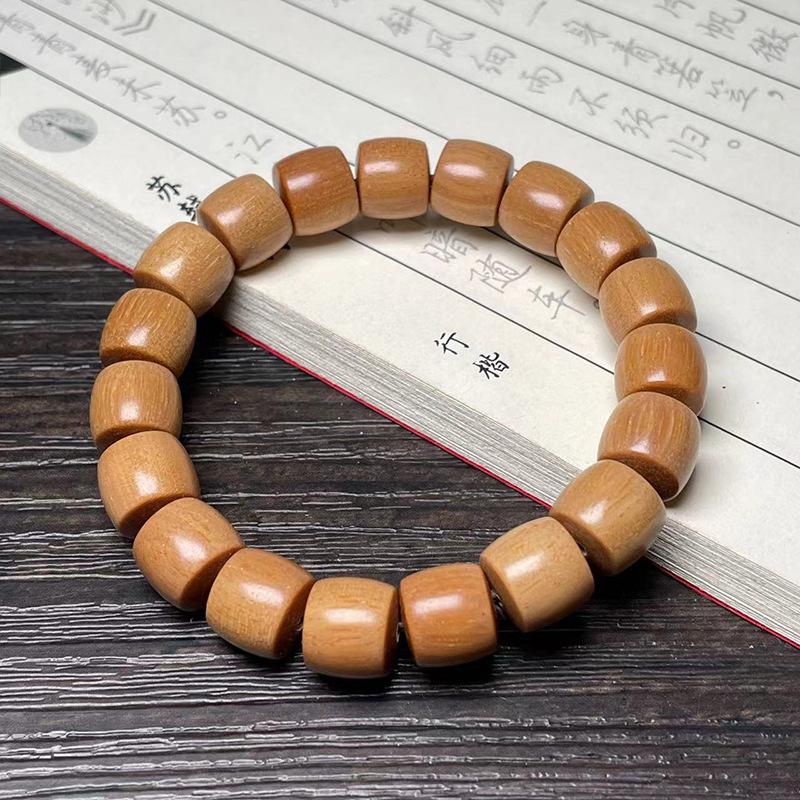 Ethnic Style Green Sandalwood Straight-cut Barrel Beads Bracelet Handmade Boutique Sandalwood Small Bracelet Men's and Women's Wenwan Single Circle