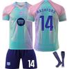 Teens Kids Adults Custome Name Football Kits 25/26 Barça Blue-Pink #14 RASHFORD Sport Training Jersey Set with Socks