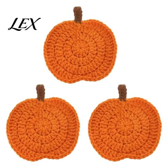 Crochet Pumpkin Cushion Handmade Coasters, Soft Polyester Coffee Mats, Heat Resistant Drink Mats Autumn Themed Farmhouse Dining Accessories