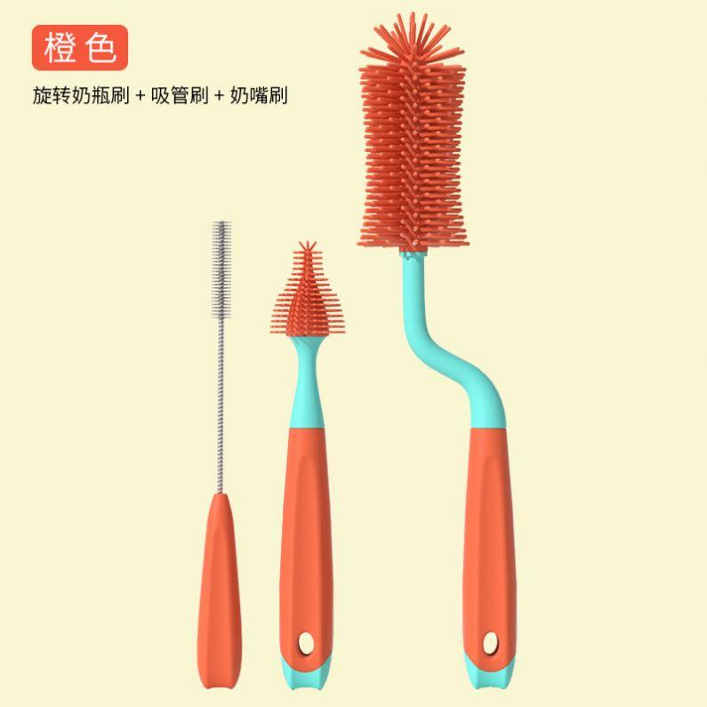 3Pcs Baby Bottle Cleaner Brushes Silicone 360 Degree Rotation Long Handle Baby Milk Bottle Nipple Cup Clean Cleaning Brush