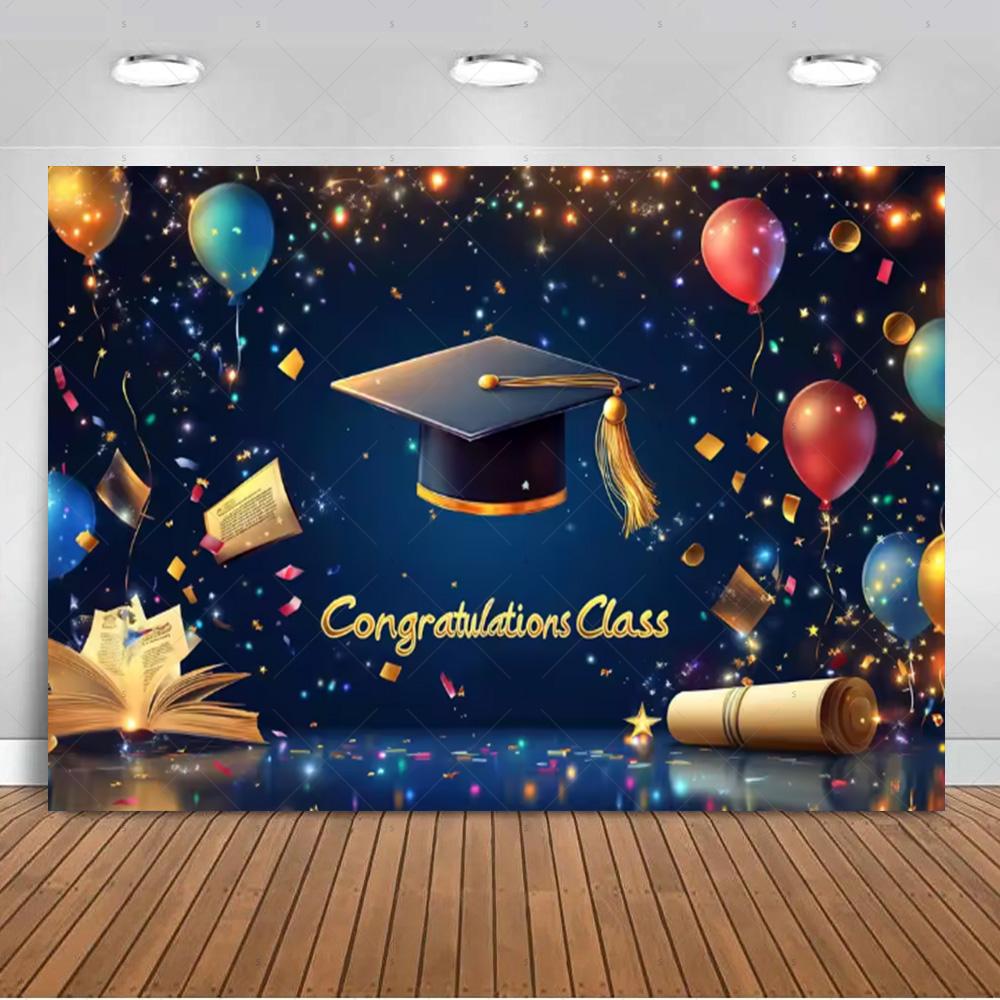 

Graduation Celebration Background Banner Diploma Academic Caps Photography Backdrop 2026 Graduation Decorations Party Supplies 120X90CM