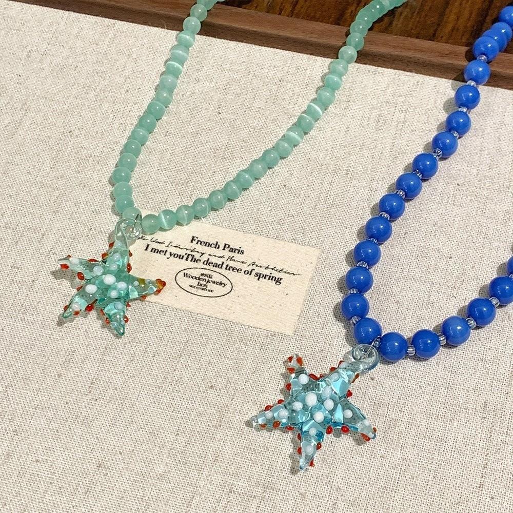 Acrylic Starfish Dots Necklace Bohemian Dopamine Starfish Beads Choker Photography Props Street Jewelry Summer Clavicle Chain