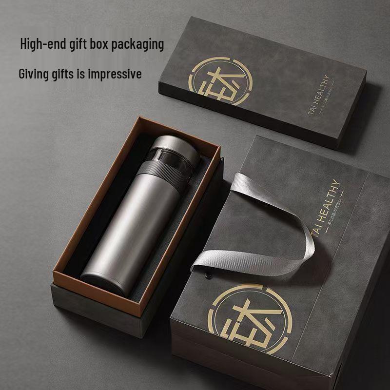Hong Hao Pure Titanium Tea Separation Cup - Portable Car Thermos with Inner & Outer Design, Laser Engraved, Perfect for Stewing Tea and Gifting