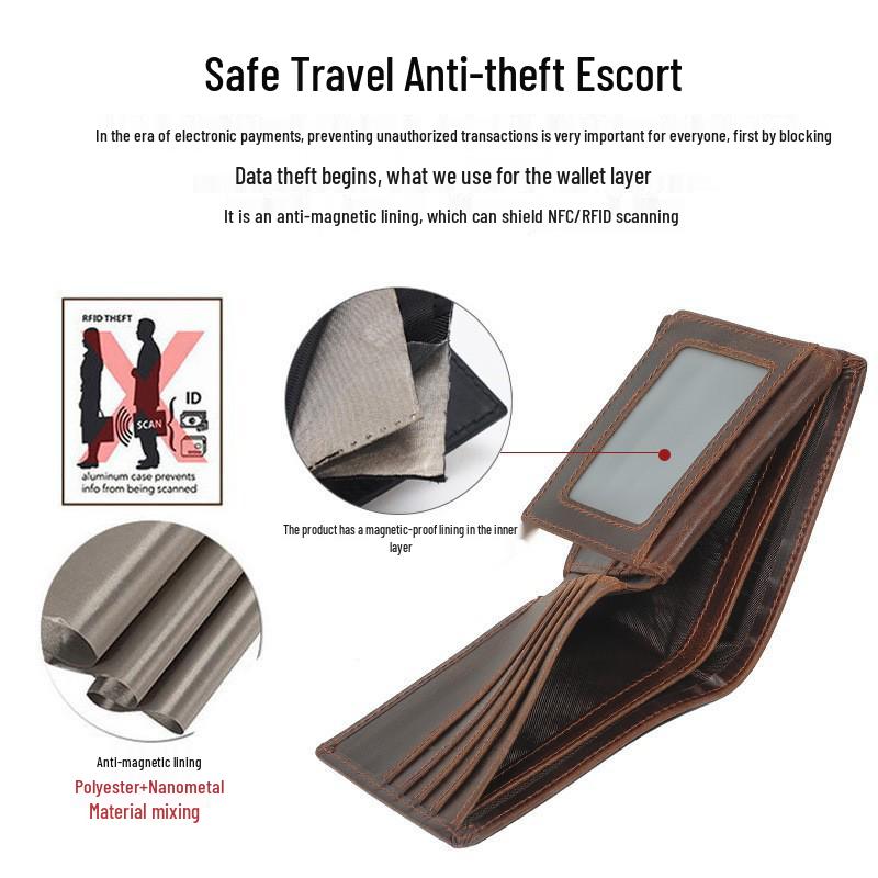 Top Grain Genuine Leather RFID Anti-Scanning Wallet with Multiple Card Slots