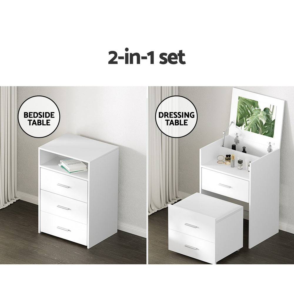 Bedside Tables Artiss Dressing Table 2 In 1 Set Hidden Makeup Mirror Storage Drawers