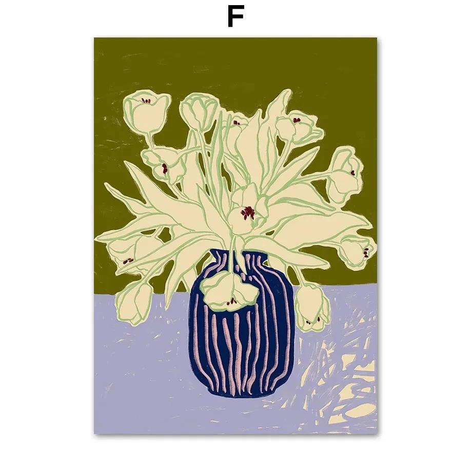 Abstract Peace Lily Calm Woman Portrait Vase On Chair Boho  Canvas PaintingPoster Wall Art Print Pictures For Living Room Decor