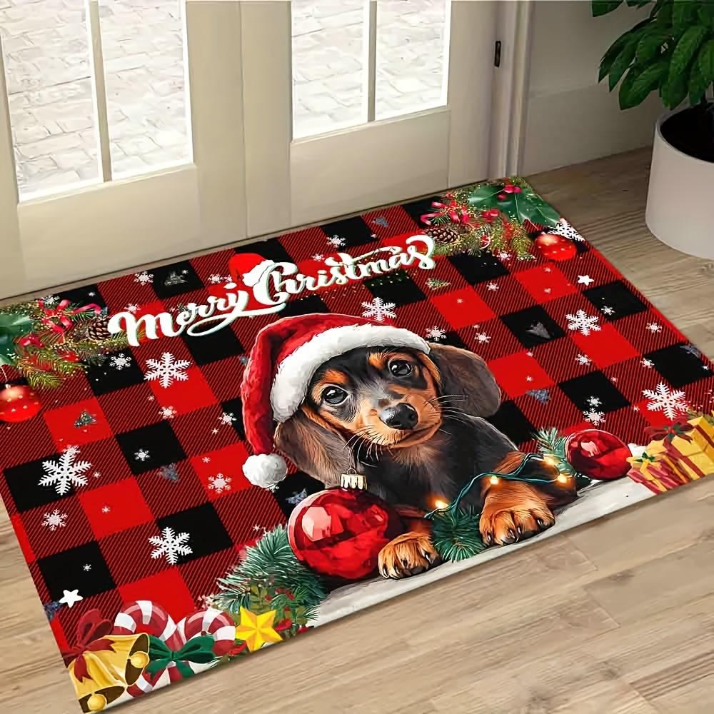 VIKAMA Christmas Carpet Plaid Floor Mat Puppy Carpet Door Mat Soft Rug For Bedroom Living Room Carpet Welcome Mat Outdoor Carpet