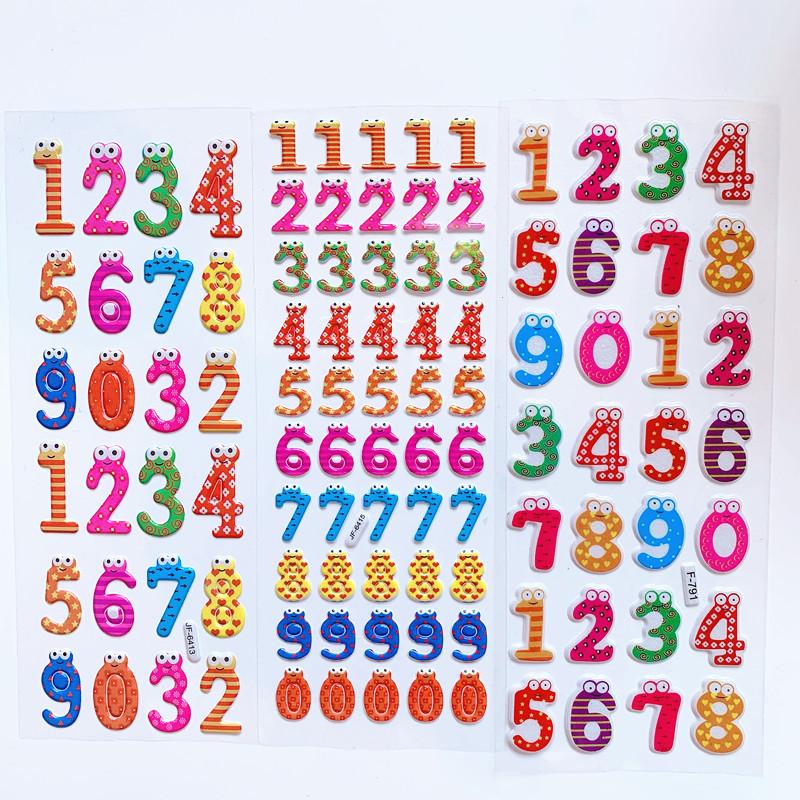 6 Sheets 3D Cartoon Stickers Waterproof Bubble PVC DIY Sticker Number Alphabet Girls Boys Kids Children Gifts GYH