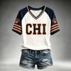 Women's Casual Rugby Print Short Sleeve Neck T-Shirt, Lightweight Breathable Top