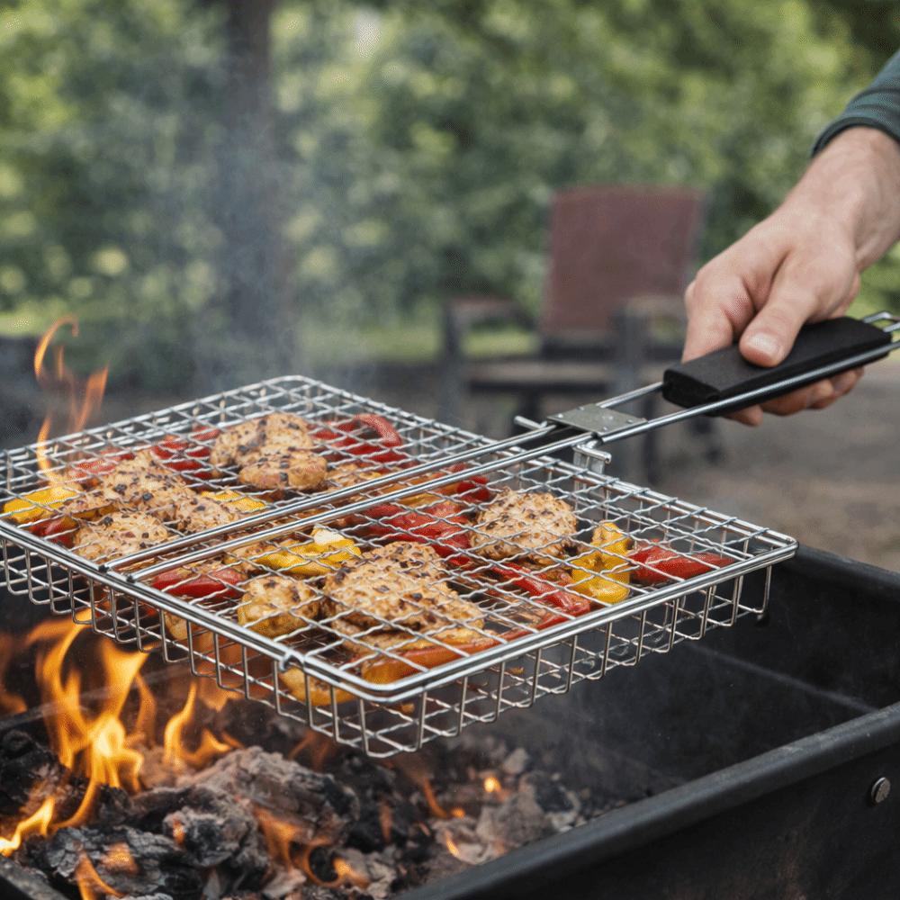 Multi-Functional BBQ Grill Basket Folding Handle Grilled Fish Clip Grill Mesh Backyard