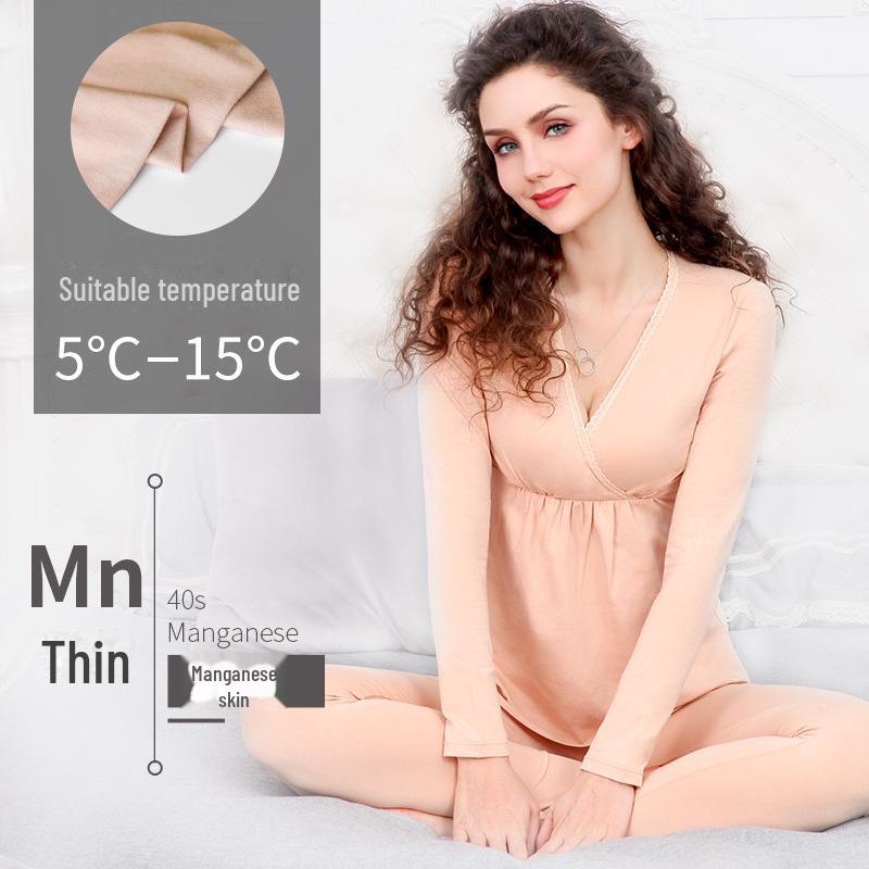 Maternity Fall Pajama Set - Nursing Friendly Cotton Thermal Wear for Pregnancy and Postpartum