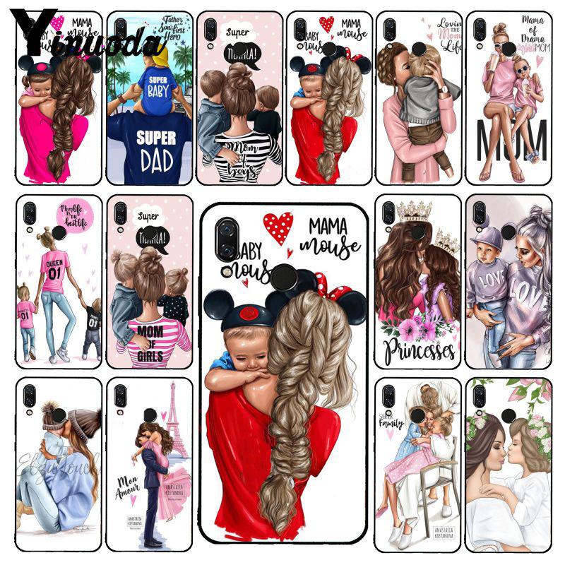Yinuoda Fashion Black Brown Hair Baby Mom Girl Queen Phone Case for Xiaomi Redmi Note 7 8T Redmi 5plus 6A Note8 4X Note8Pro