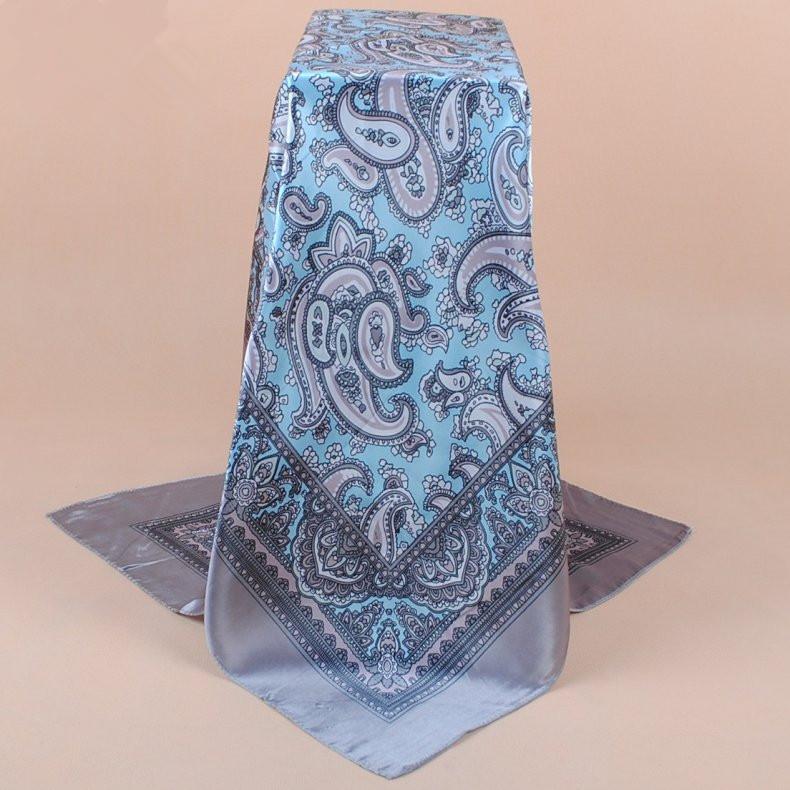 90X90Cm Head Scarf Women Luxury  Silk Square Scarf Foulard Satin Bandana Soft Neckerchief Hijab Hair Scarves For Ladies