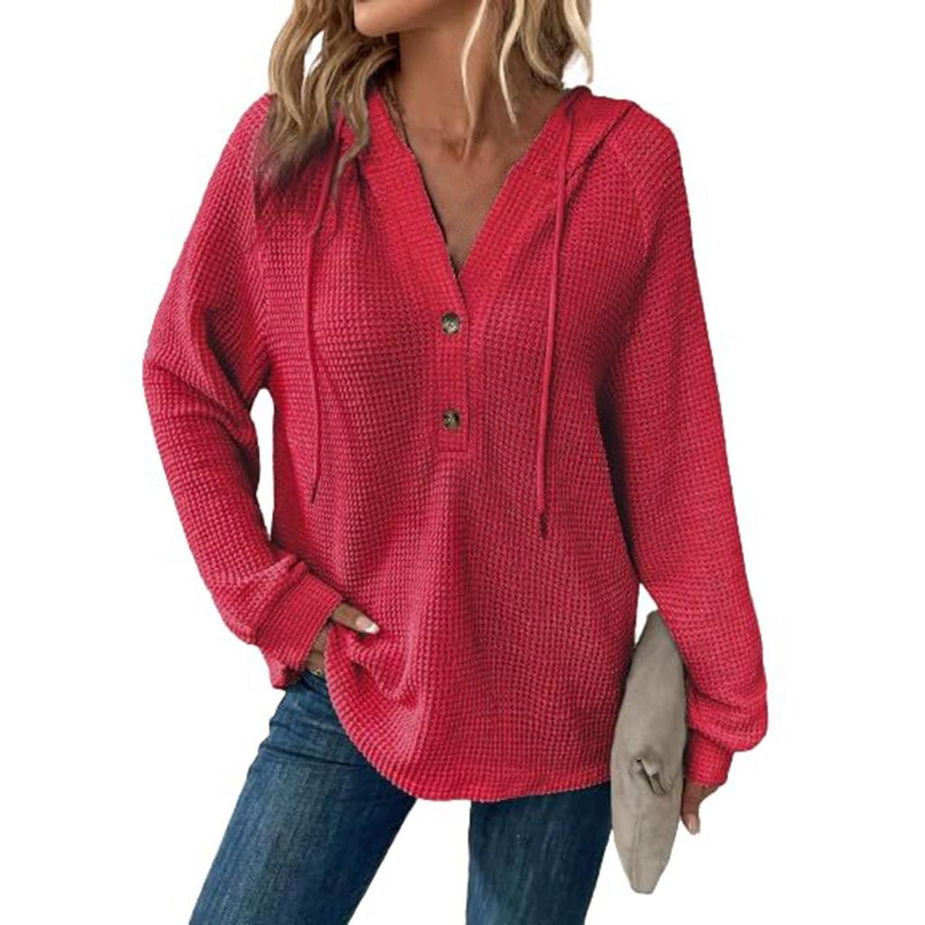 Dámská móda Dlouhý rukáv Stahovací šňůrka Knoflíček s kapucí Výstřih do V Ležérní Mikina s kapucí Top