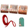 24PCS Lovely Santa Gift Box with Ribbon & Card Clear Window Packaging Box Removable Insert for Party Favors New Year Decorations
