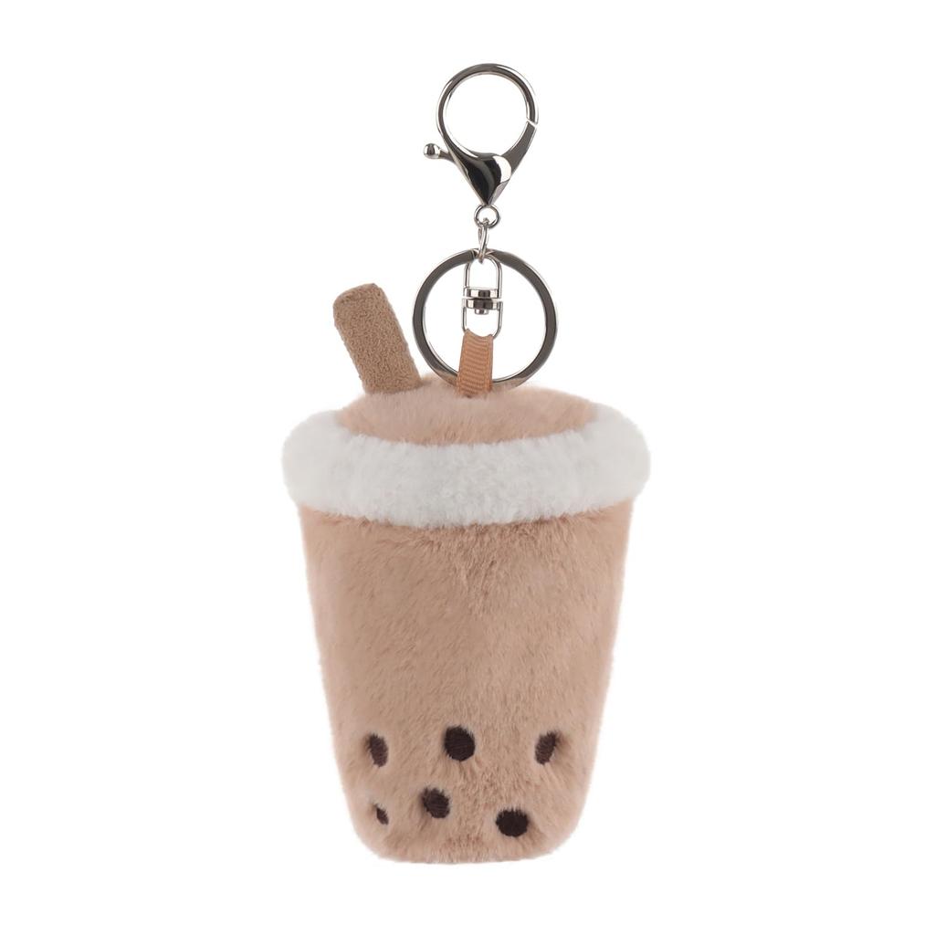Apricot Lamb Bubble Tea Cute Soft Animal Keychain Plush Toy, Suitable for Men and Women, Backpack, Wallet, 10cm
