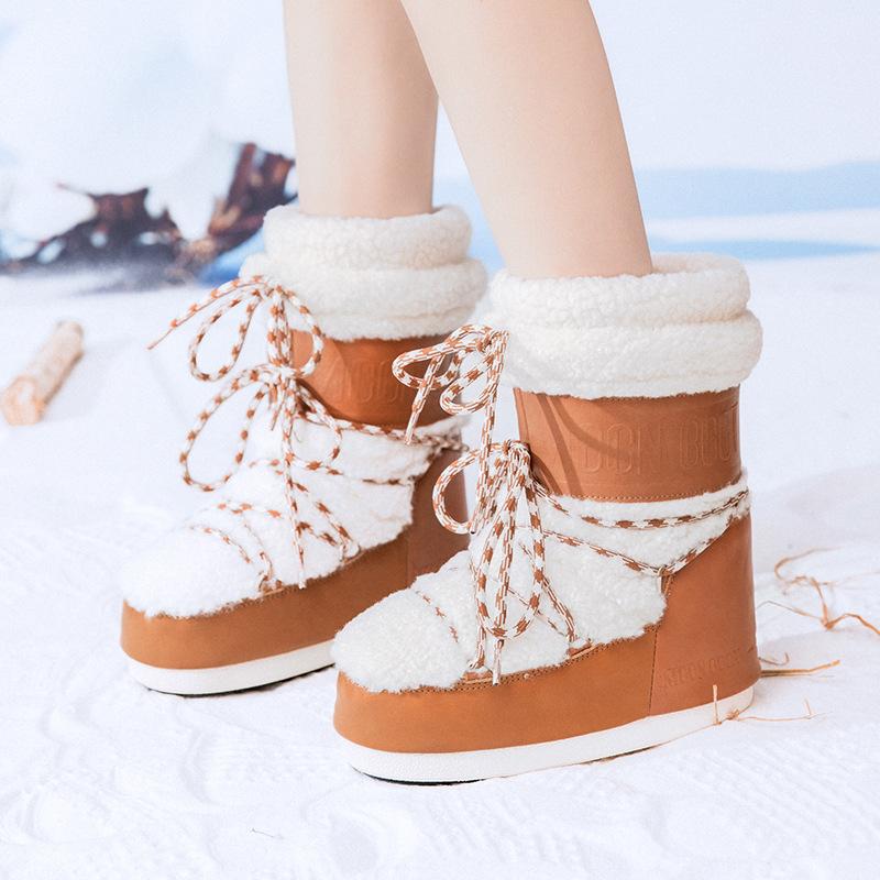 Fashion Waterproof Snow Boots Women's 2025 Winter New Thickened Thermal Sleeve Cotton Boots Non-slip and Wear-resistant Moon Boots