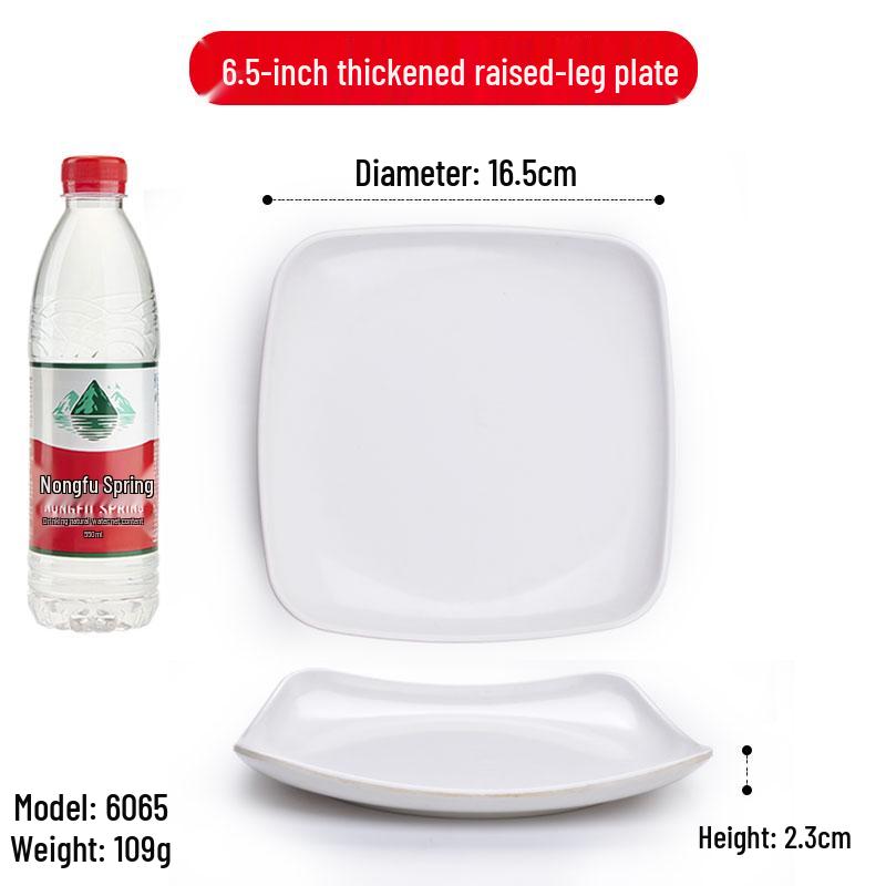 10-Piece Imitation Porcelain Square Plates for Rice Bowls, Fast Food, Stir-Fried Dishes, Fried Rice, Cold Dishes - Durable Plastic Melamine.