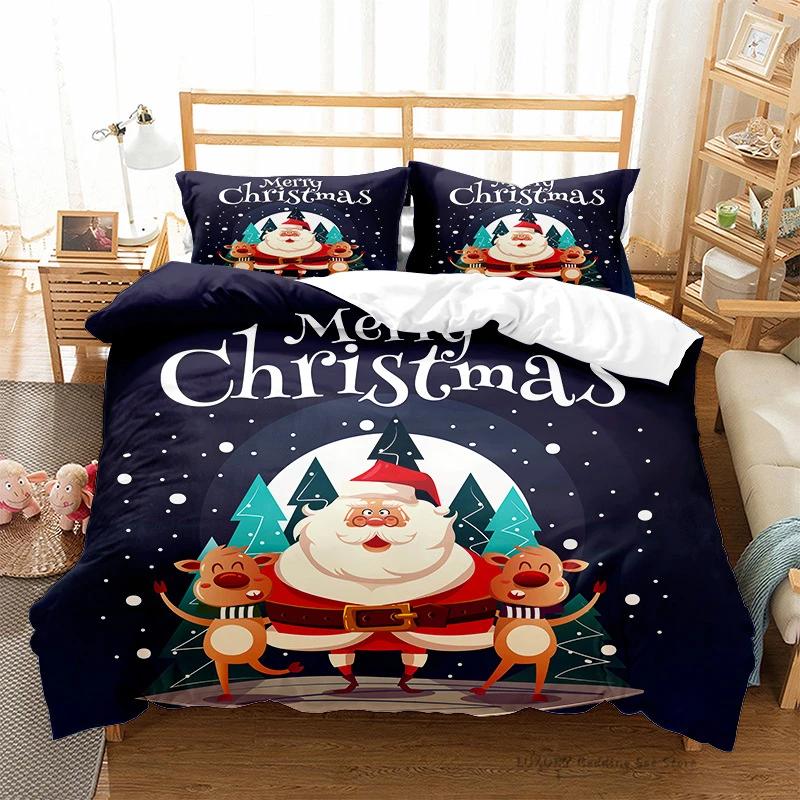 3Pc Duvet Cover Christmas Series Snowman Red Hat Gift Print Festive Bedding Set for Kids and Adults Single Double Queen 220x240