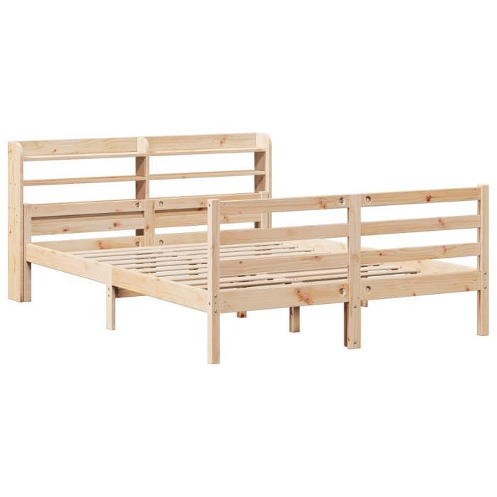 VidaXL Bed Frame with Headboard 140x190 Cm Solid Pine Wood, Bed, Solid Wood Bed Frame, Bedroom Furniture At 3306676
