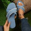 2024 Sommer Heißverkauf Damen Schuhe Trend Kreuz Denim Hausschuhe Mode Offene Zehen Flach Strand Outdoor Shopping Damen Hausschuhe