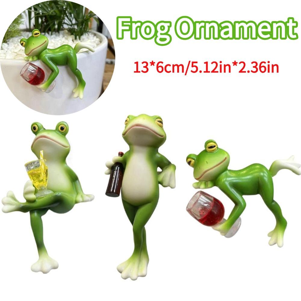 Frog Ornament Resin Decorative Cartoon Animal Hand-Painted Sitting Lying Down Standing Frog Figurines for Outdoor Balcony Garden