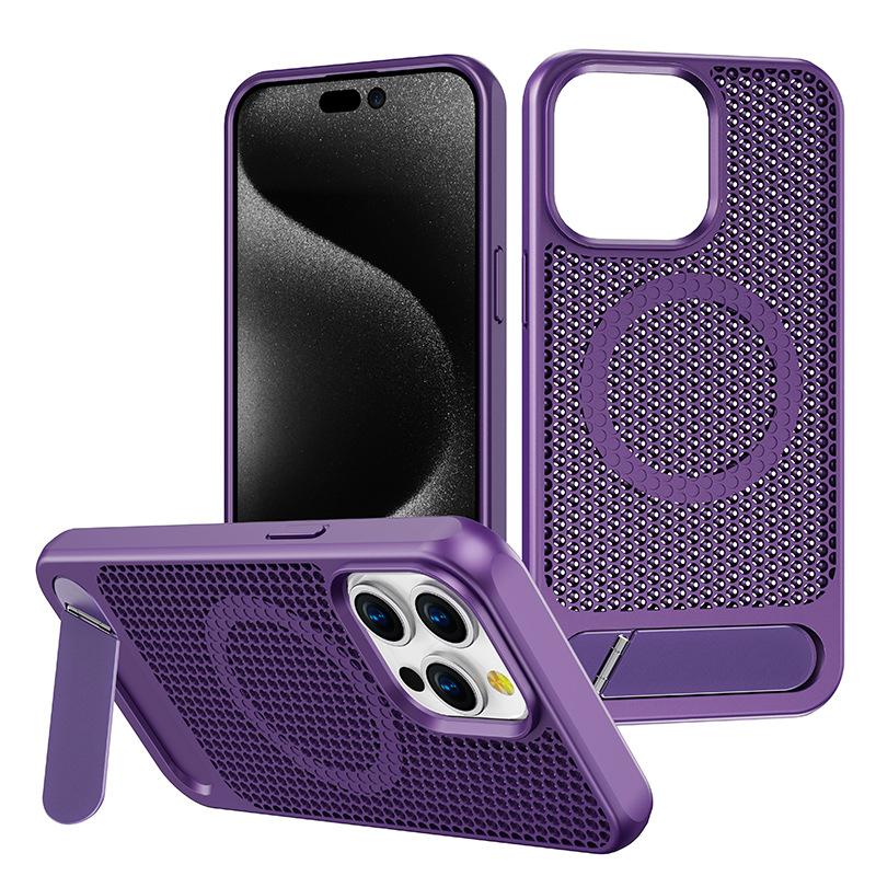 Applicable to Apple 16pro bracket mobile phone case honeycomb heat dissipation grid Huawei mate70pro magnetic mobile phone case