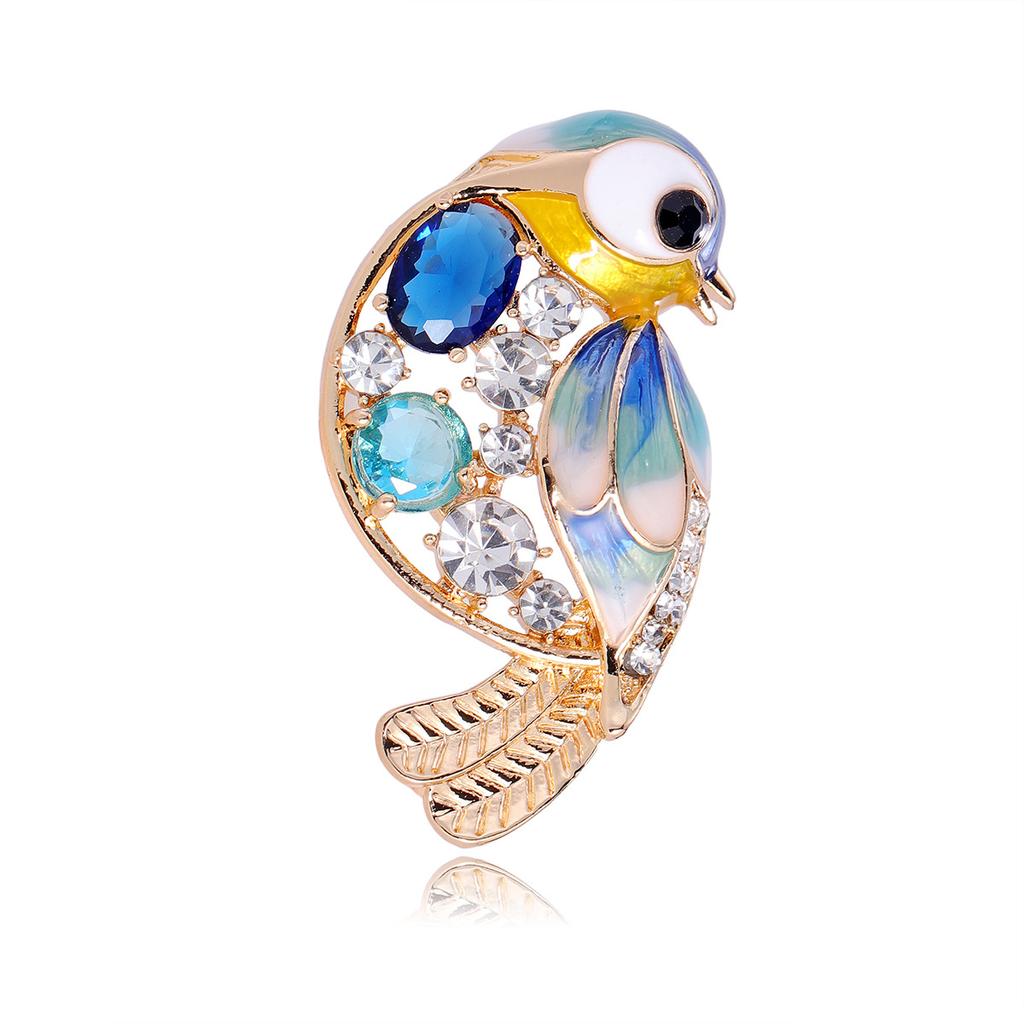 Crystal Blue Green Enamel Bird Brooches For Women Men Animal Wedding Party Banquet Brooch Jewelry Gifts